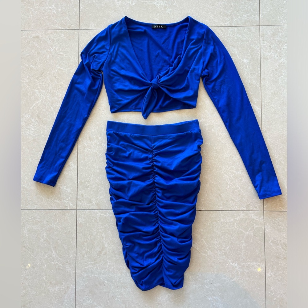 Meek Tie Top and Ruched Skirt Set